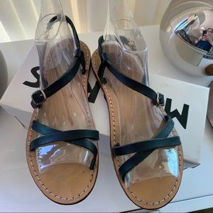 Madras by APC Black Leather Sandals Flat 37